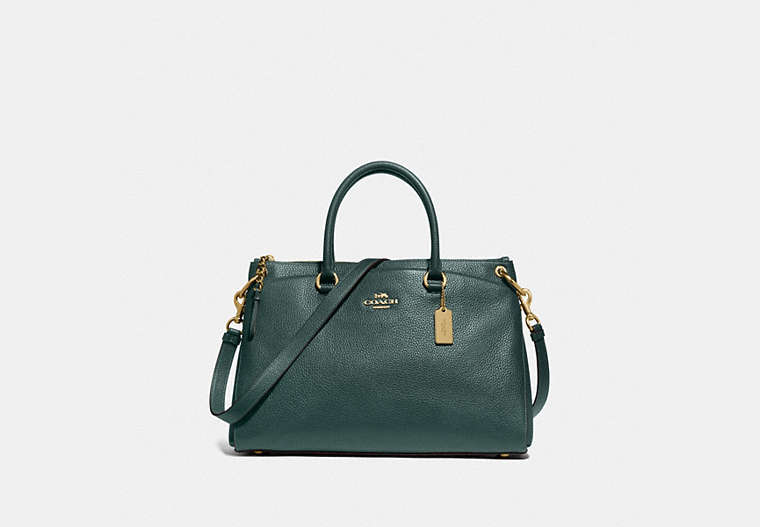 COACH®,MIA SATCHEL,pvc,Large,Gold/Evergreen,Front View