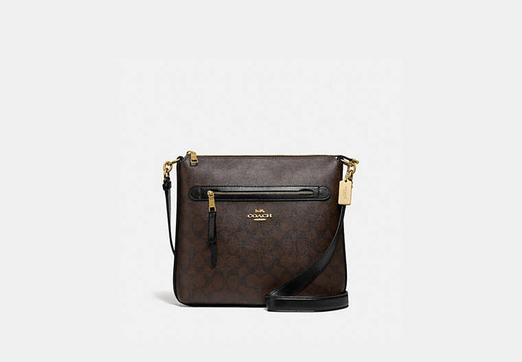 COACH®,MAE FILE CROSSBODY IN SIGNATURE CANVAS,Leather,Medium,Gold/Brown Black,Front View