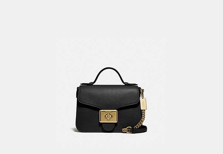 COACH®,CASSIDY TOP HANDLE CROSSBODY,Leather,Mini,Gold/Black,Front View