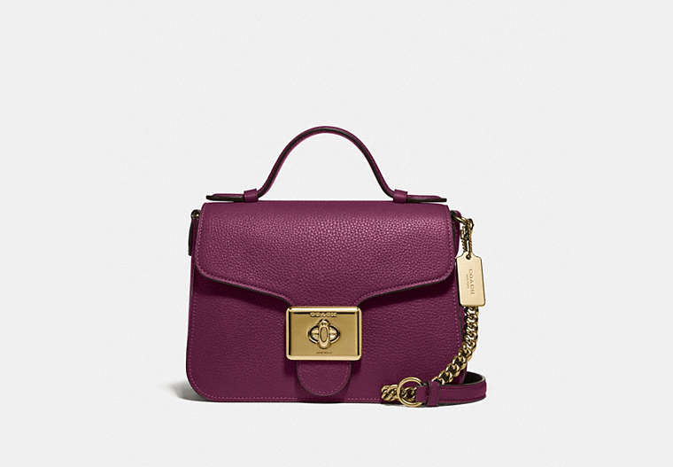COACH®,CASSIDY TOP HANDLE CROSSBODY,Leather,Mini,Gold/Dark Berry,Front View