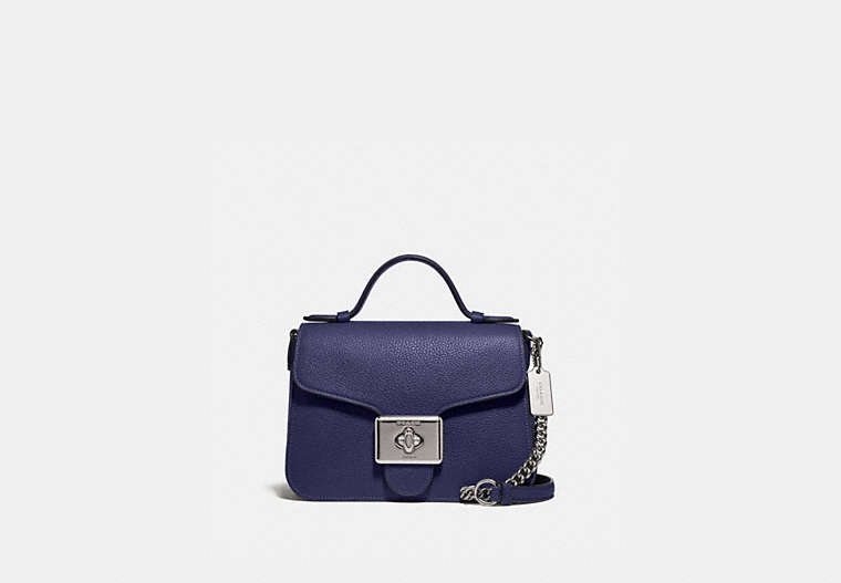 COACH®,CASSIDY TOP HANDLE CROSSBODY,Leather,Mini,Silver/CADET,Front View