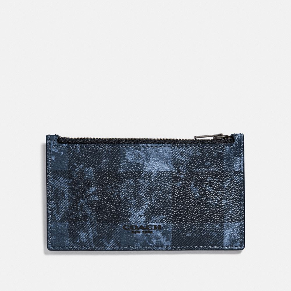 Zip Card Case With Grunge Buffalo Plaid Print