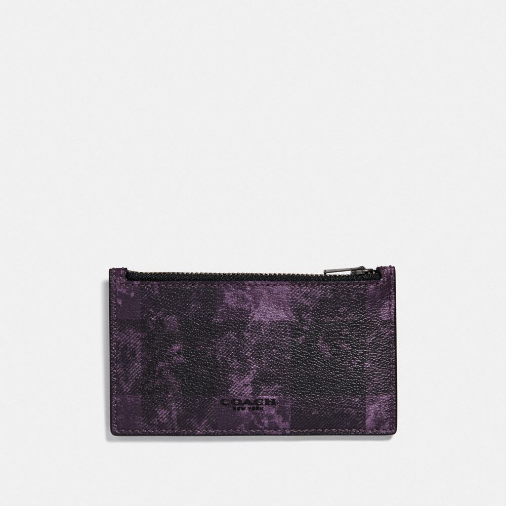 COACH®,Zip Card Case With Grunge Buffalo Plaid Print,,Front View