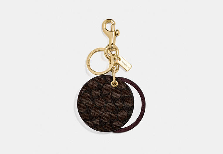 COACH®,MIRROR BAG CHARM IN SIGNATURE CANVAS,Gold/Mahogany,Front View