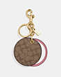 COACH®,MIRROR BAG CHARM IN SIGNATURE CANVAS,Leather,GD/Khaki Pink,Front View