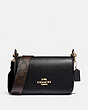 COACH®,SMALL JES MESSENGER WITH SIGNATURE CANVAS STRAP,Leather,Medium,Gold/Black,Front View