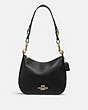 COACH®,JES HOBO WITH SIGNATURE CANVAS STRAP,Leather,Large,Gold/Black,Front View