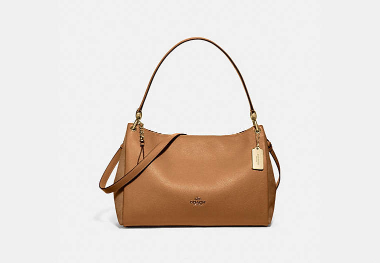 COACH®,MIA SHOULDER BAG,Leather,Small,Gold/LIGHT SADDLE,Front View