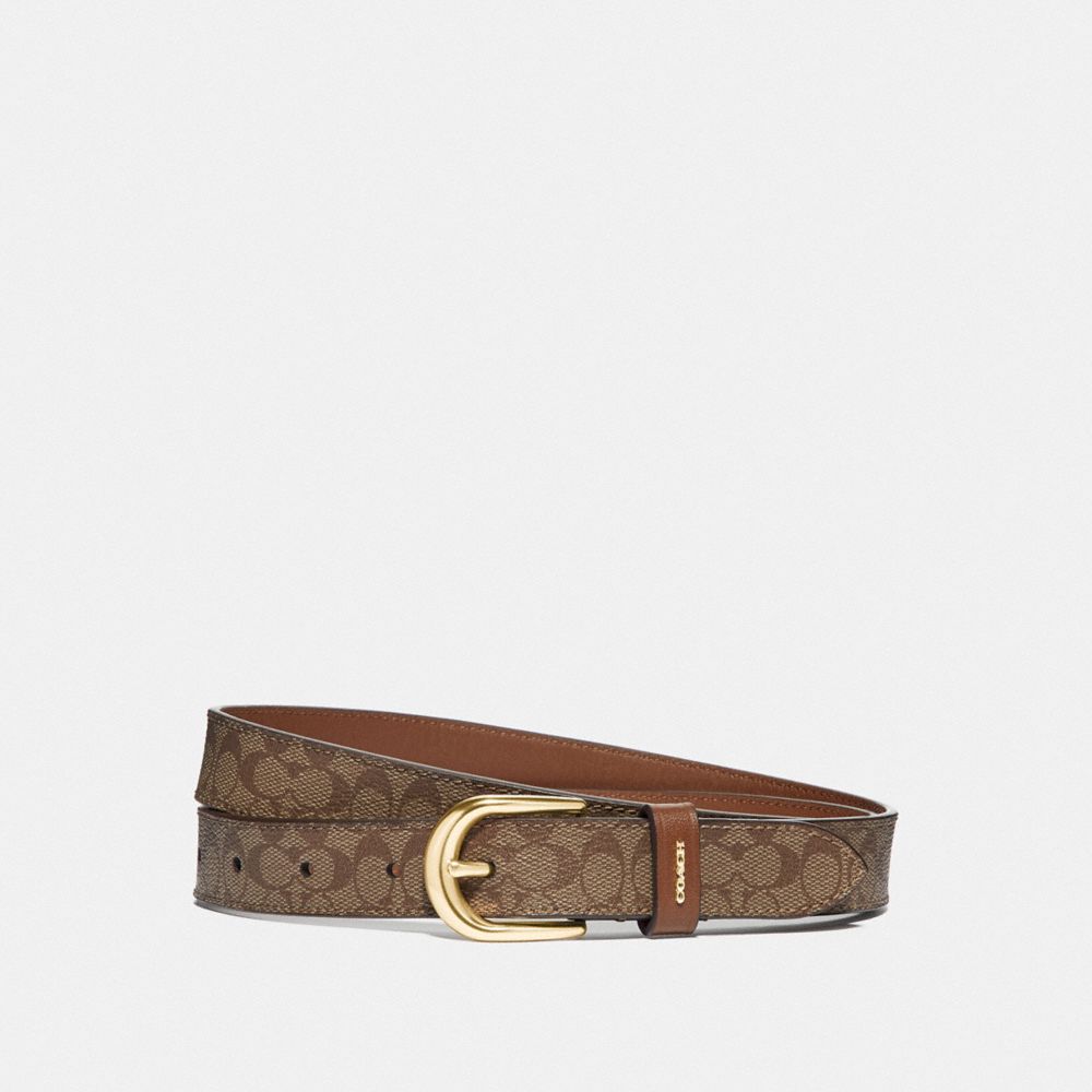 COACH®,CLASSIC BELT IN SIGNATURE CANVAS,Gold/Khaki Saddle,Front View