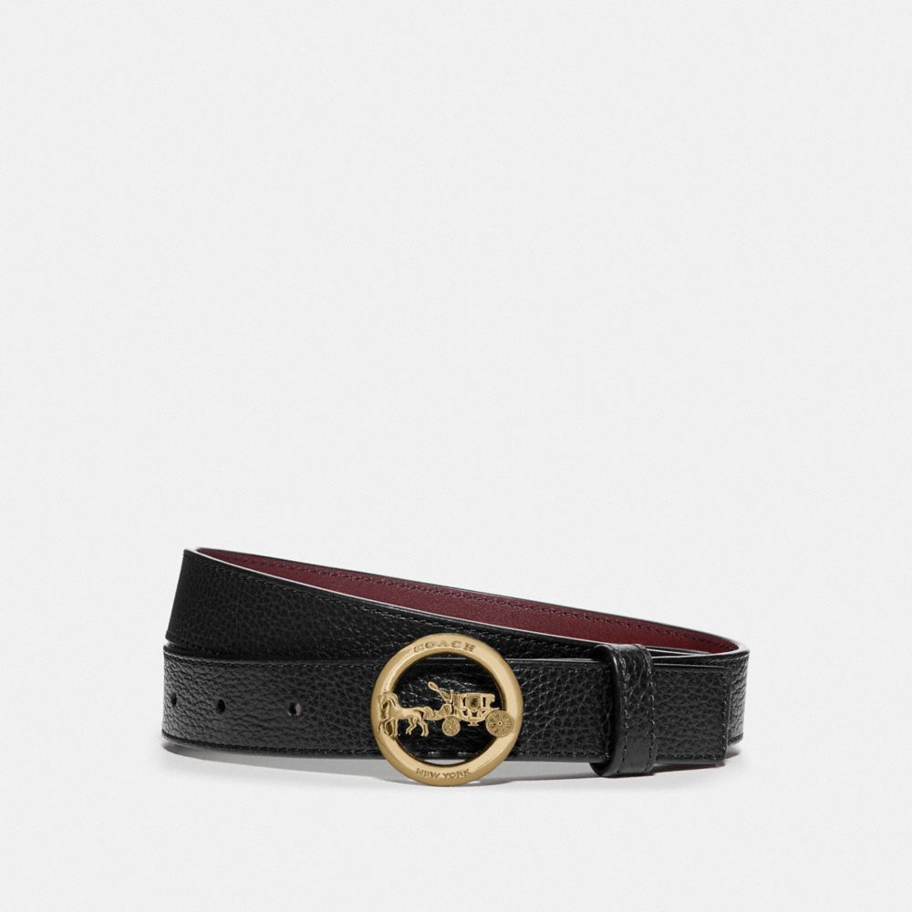 COACH®,HORSE AND CARRIAGE BELT,Brass/Black Wine,Front View