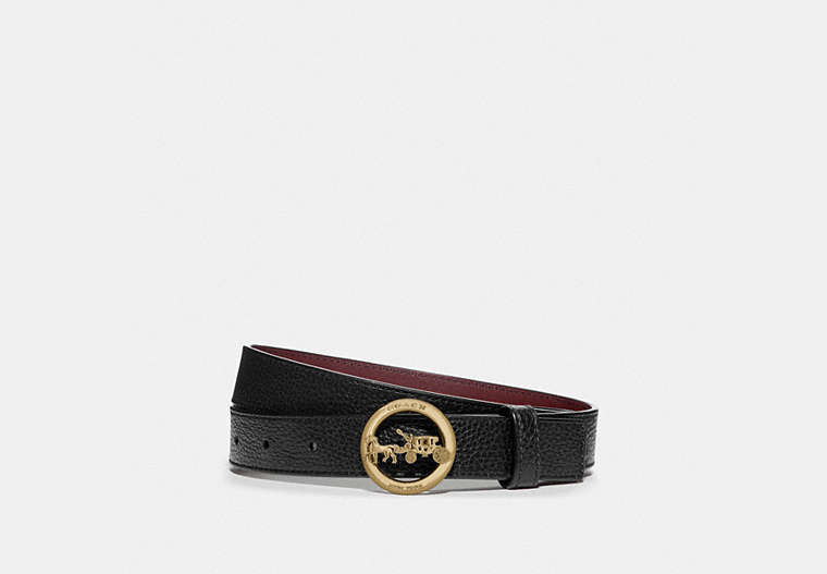 COACH®,HORSE AND CARRIAGE BELT,Brass/Black Wine,Front View