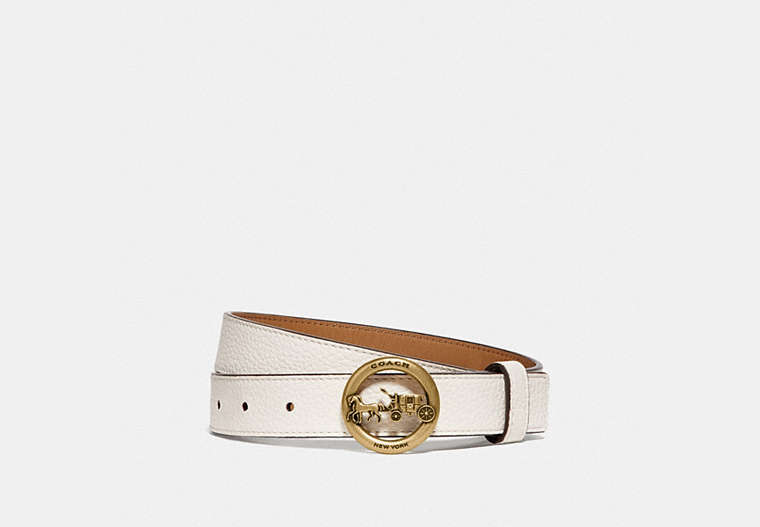 COACH®,HORSE AND CARRIAGE BELT,Pebbled Leather,Brass/Chalk Light Saddle,Front View image number 0