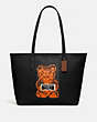 COACH®,CITY ZIP TOTE WITH VANDAL GUMMY,Leather,Large,Gunmetal/Black Multi,Front View