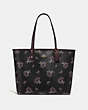COACH®,REVERSIBLE CITY TOTE WITH RIBBON BOUQUET PRINT,pvc,Large,Gold/Black Pink Multi/Oxblood,Front View