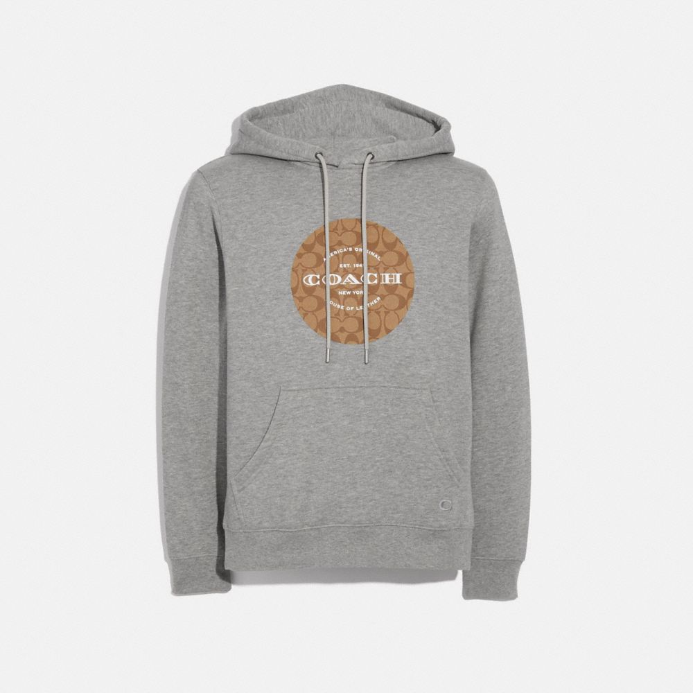 COACH®,PULLOVER HOODIE,cotton,HEATHER GREY,Front View