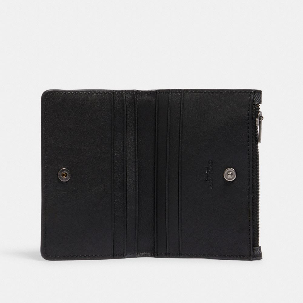 COACH®,SLIM BIFOLD CARD WALLET IN SIGNATURE CANVAS,Gunmetal/Charcoal,Inside View,Top View