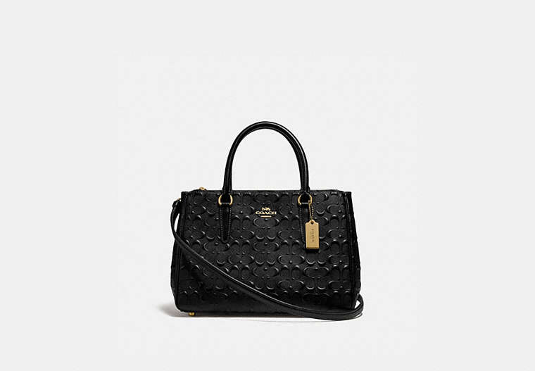 COACH®,SURREY CARRYALL IN SIGNATURE LEATHER,Leather,Medium,Gold/Black,Front View