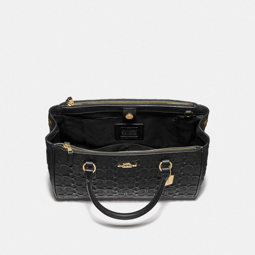 COACH®,SURREY CARRYALL IN SIGNATURE LEATHER,Leather,Medium,Gold/Black,Inside View,Top View