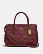 COACH®,SURREY CARRYALL IN SIGNATURE LEATHER,Leather,Medium,Gold/Wine,Front View