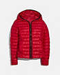 COACH®,PACKABLE SIGNATURE EMBOSSED DOWN JACKET,CLASSIC RED,Front View