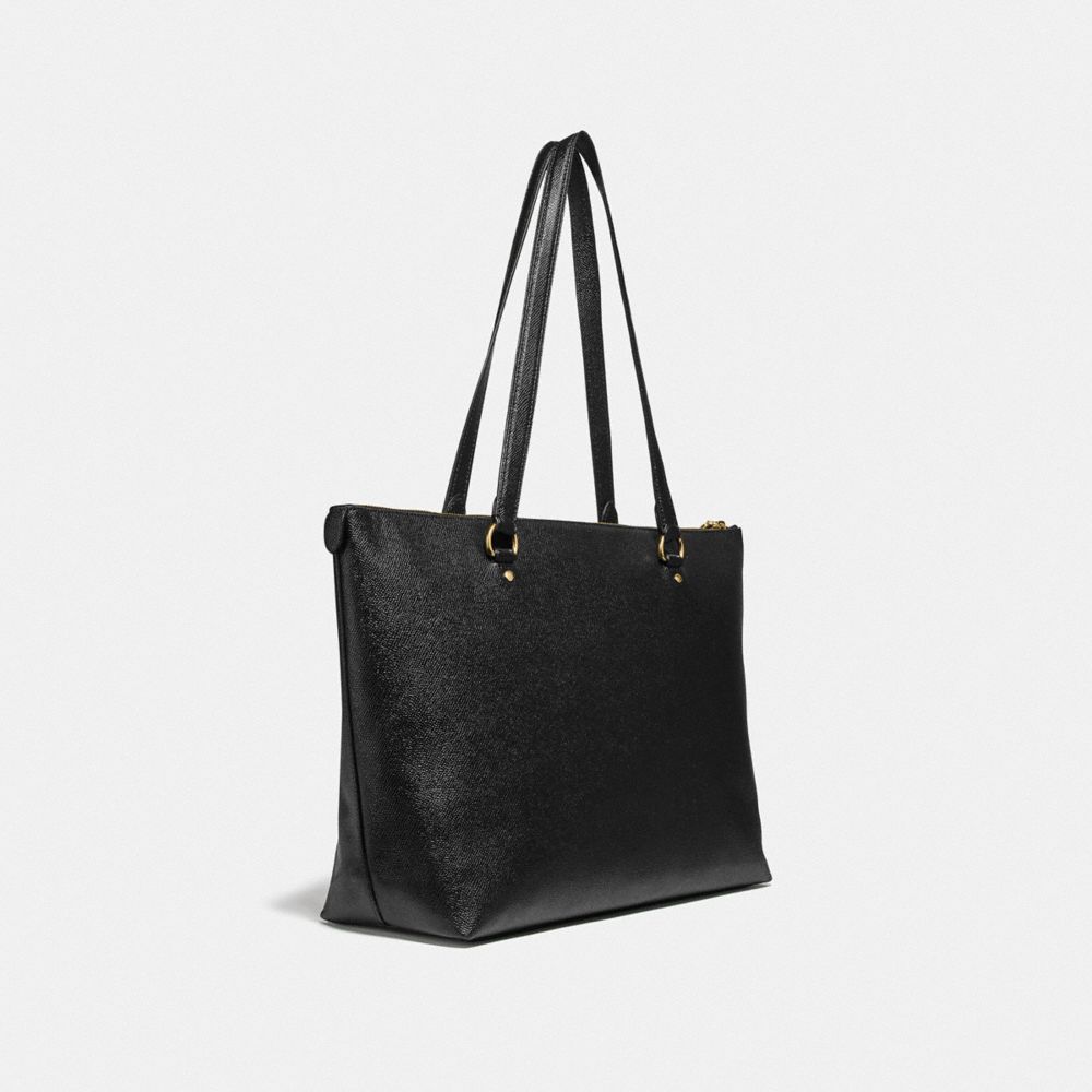 COACH®,GALLERY TOTE,Crossgrain Leather,Large,Gold/Black,Angle View