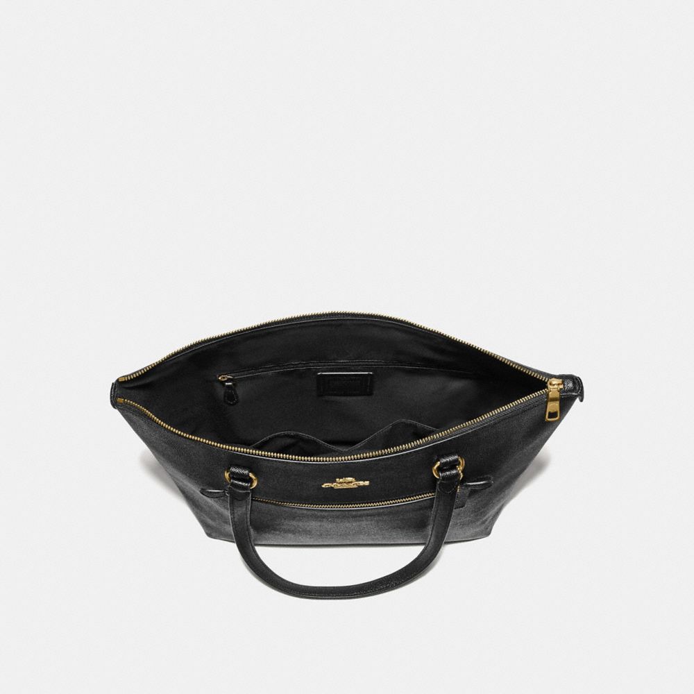COACH®,GALLERY TOTE,Crossgrain Leather,Large,Gold/Black,Inside View,Top View