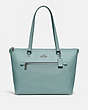 COACH®,GALLERY TOTE,Leather,Large,Gunmetal/Sage,Front View