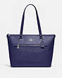 COACH®,GALLERY TOTE,Leather,Large,Silver/Cadet,Front View