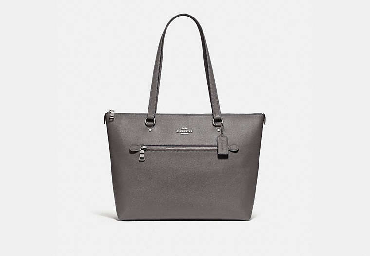 COACH®,GALLERY TOTE,Leather,Large,Silver/Heather Grey,Front View