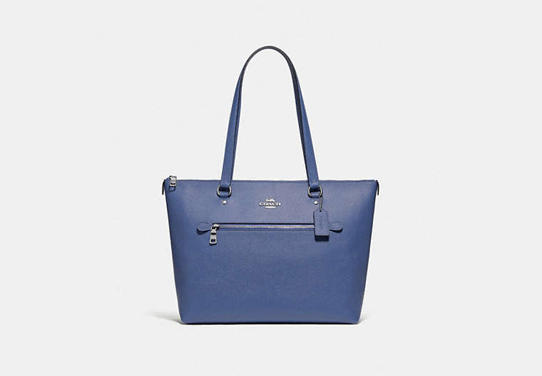 COACH®,GALLERY TOTE,Leather,Large,Silver/Blue Lavender,Front View