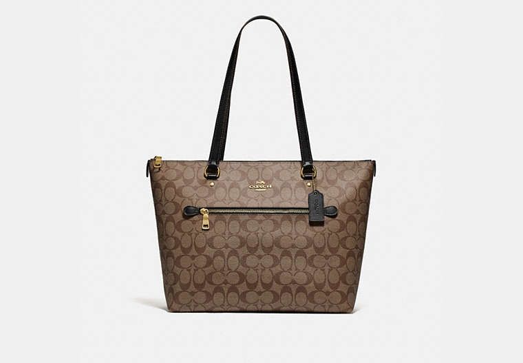 COACH®,GALLERY TOTE IN SIGNATURE CANVAS,Leather,Large,Gold/Khaki/Black,Front View