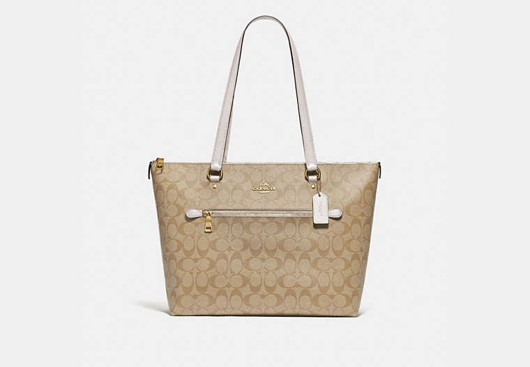 COACH®,GALLERY TOTE IN SIGNATURE CANVAS,Leather,Large,Gold/Light Khaki Chalk,Front View
