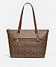 COACH®,GALLERY TOTE IN SIGNATURE CANVAS,Leather,Large,Gold/Khaki Saddle 2,Front View