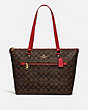 COACH®,GALLERY TOTE IN SIGNATURE CANVAS,Leather,Large,Gold/Brown True Red,Front View