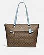 COACH®,GALLERY TOTE IN SIGNATURE CANVAS,Leather,Large,Silver/Khaki Pale Blue,Front View