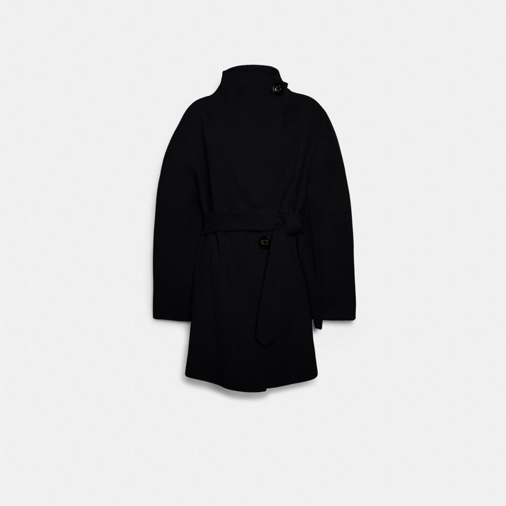 Short Belted Double Face Wool Coat