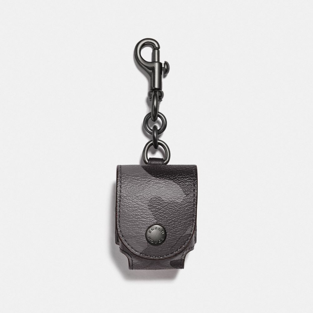 Wireless Earbud Case Bag Charm In Signature Canvas With Camo Print