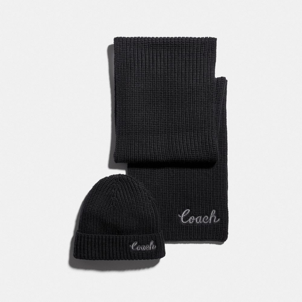 Coach Script Knit Scarf And Hat Set