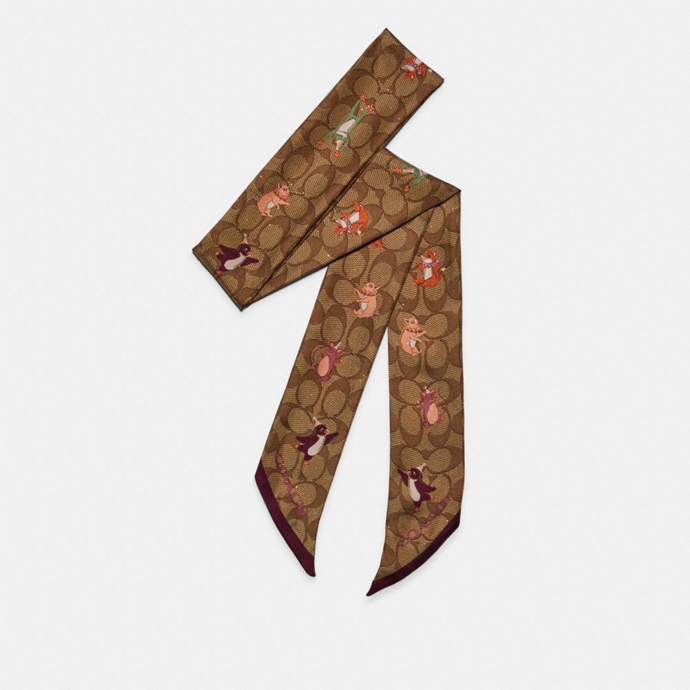 Party Animals Print Glitter Silk Skinny Scarf