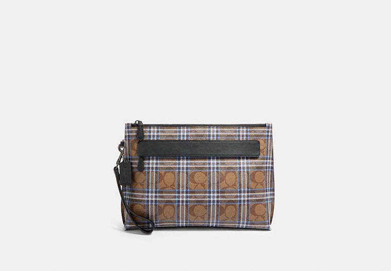 Carryall Pouch In Signature Canvas With Shirting Plaid Print
