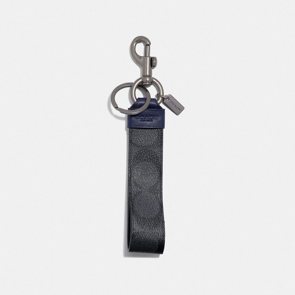 COACH®,LARGE LOOP KEY FOB IN SIGNATURE CANVAS,Charcoal,Front View