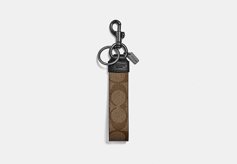 COACH®,LARGE LOOP KEY FOB IN SIGNATURE CANVAS,pvc,Tan,Front View