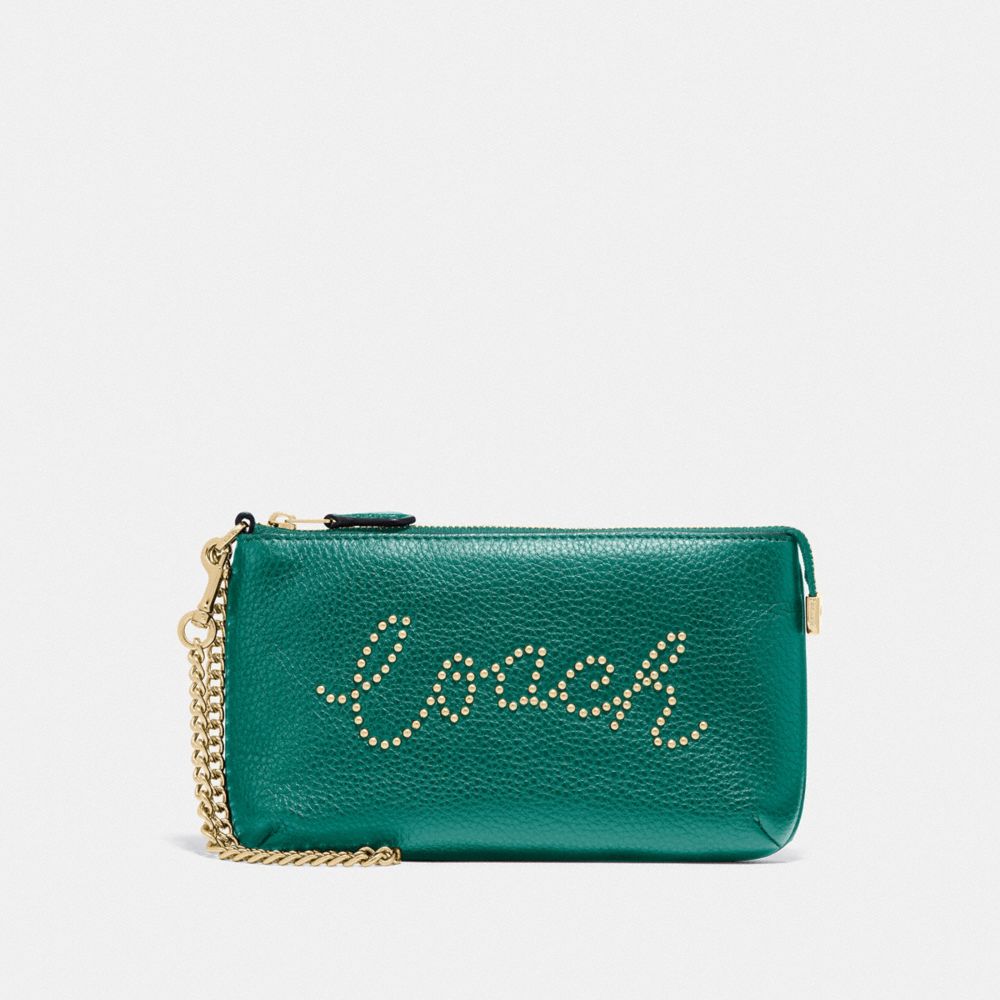 Large Wristlet With Studded Coach Script