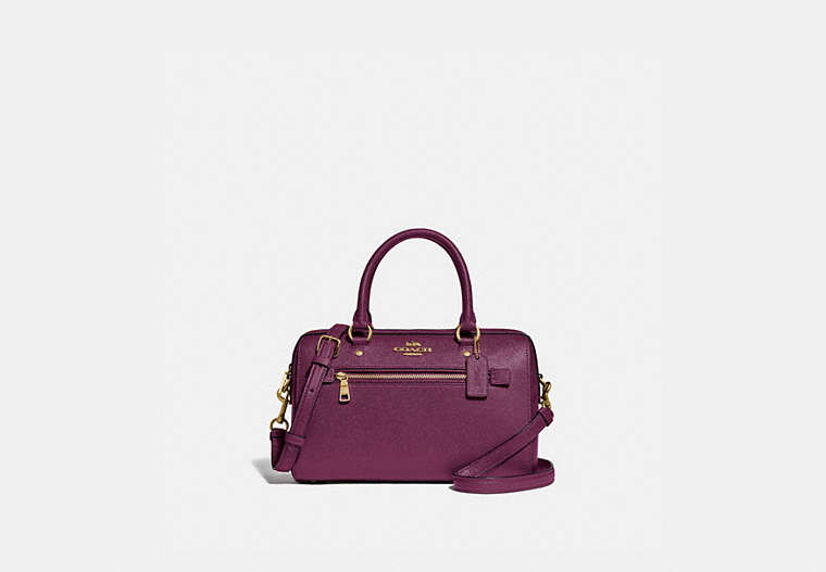 COACH®,ROWAN SATCHEL,Leather,Large,Gold/Dark Berry,Front View