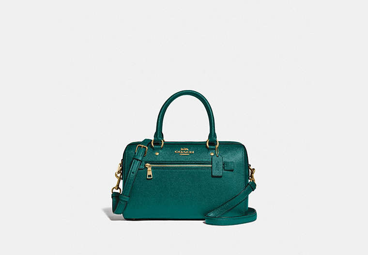 COACH®,ROWAN SATCHEL,Leather,Large,Gold/Viridian,Front View