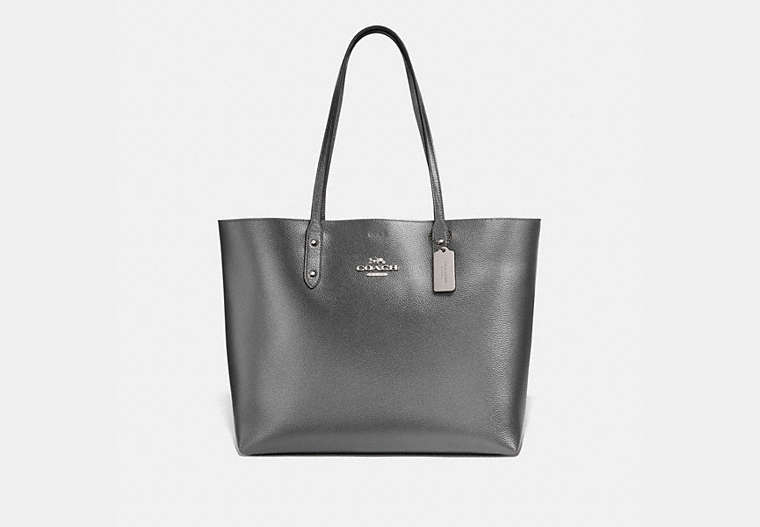 COACH®,TOWN TOTE,Leather,Large,Silver/Gunmetal Black,Front View
