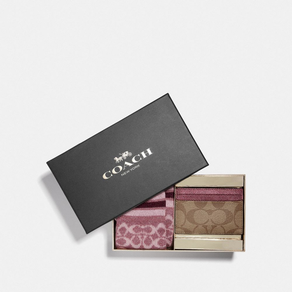 Boxed Card Case And Sock Gift Set In Signature Canvas