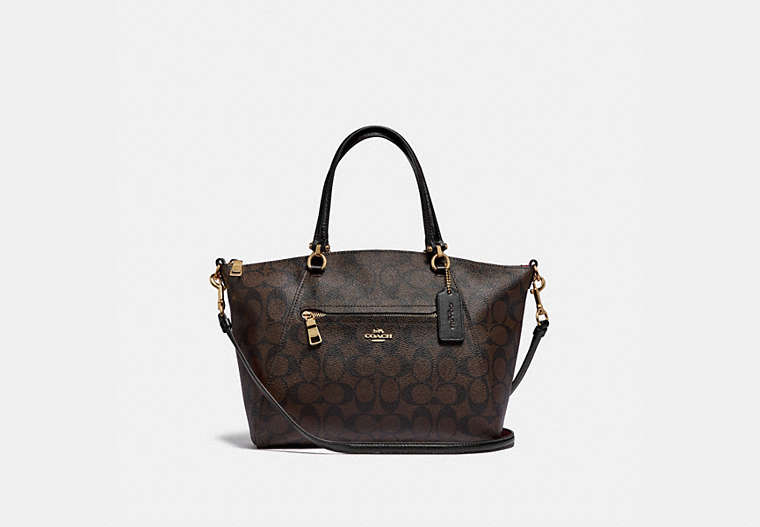 COACH®,PRAIRIE SATCHEL IN SIGNATURE CANVAS,Leather,Small,Gold/Brown Black,Front View