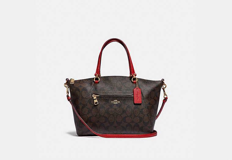 COACH®,PRAIRIE SATCHEL IN SIGNATURE CANVAS,Leather,Small,Gold/Brown True Red,Front View