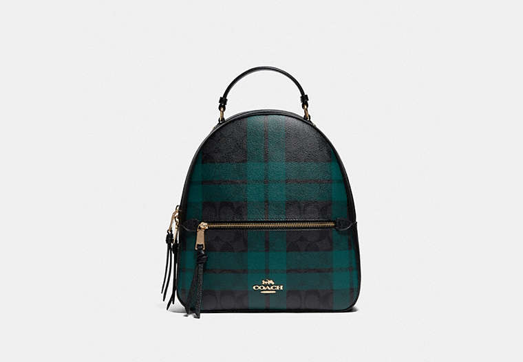 COACH®,JORDYN BACKPACK IN SIGNATURE CANVAS WITH FIELD PLAID PRINT,pvc,Large,Gold/Black/Deep Ocean Multi,Front View